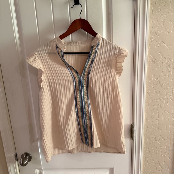 unbranded Tops - Women’s Boho Embroidered Flutter Sleeve Blouse Cream Blue Size L (est)